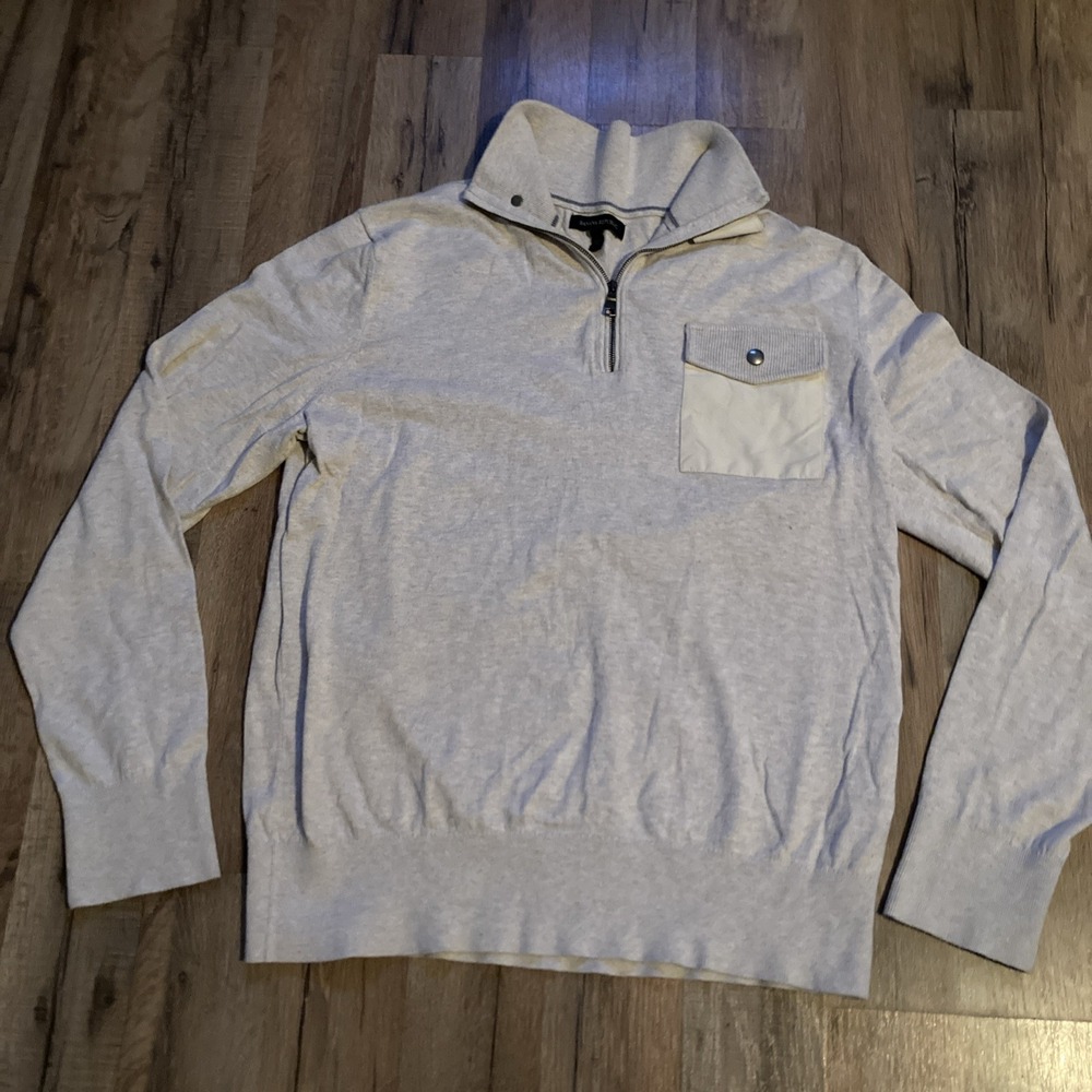Banana Republic Mens 1/4‎ Zip Long Sleeve Knit Sweatshirt Beige Size L Preppy